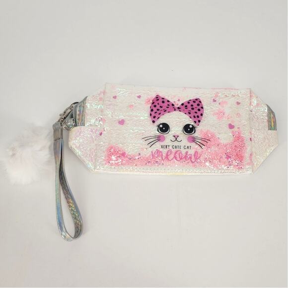 Holographic White "Very Cute Cat Meow" Makeup Bag – New - Picture 1 of 3